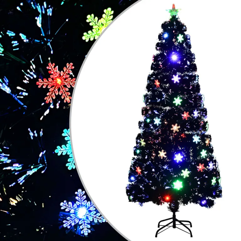 Weihnachtsbaum mit LED-Schneeflocken Schwarz 180 cm Fiberoptik