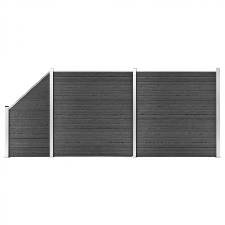 Zaunelement Set WPC 446x105-186 cm Schwarz