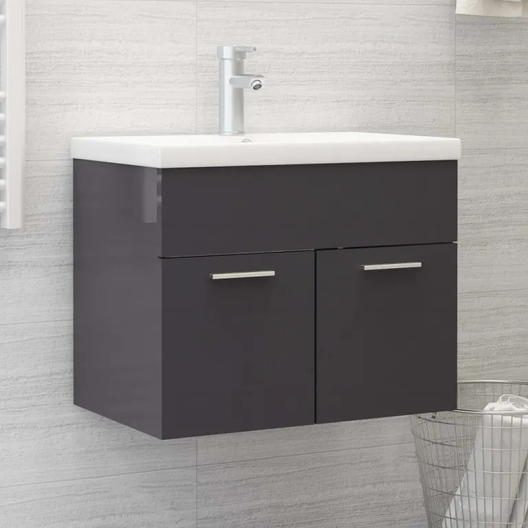 Waschbeckenunterschrank Einbaubecken Hochglanz-Grau Spanplatte 60 cm