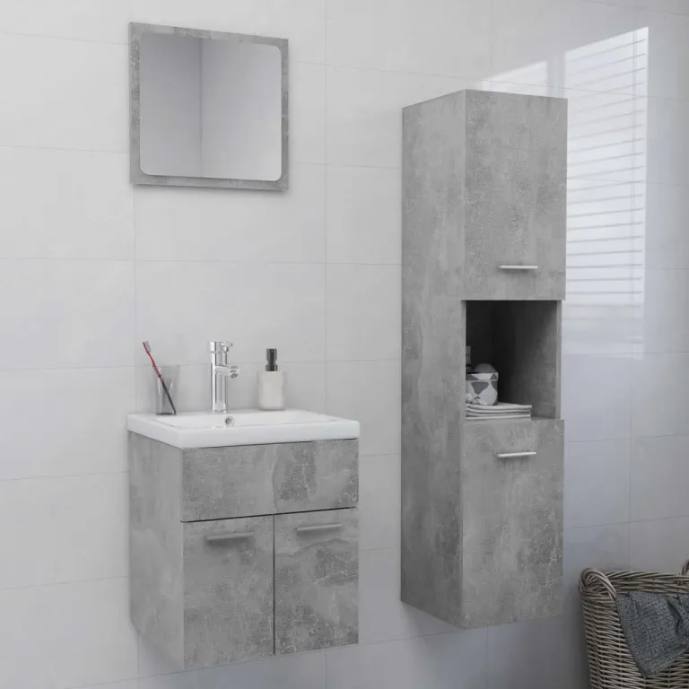 Badmbel-Set Betongrau Spanplatte Badezimmer Waschbecken Schrnke