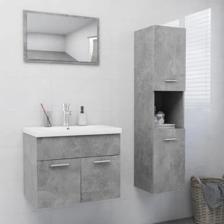 Badmbel-Set Betongrau Spanplatte Waschbecken Waschtisch Schrank Spiegel