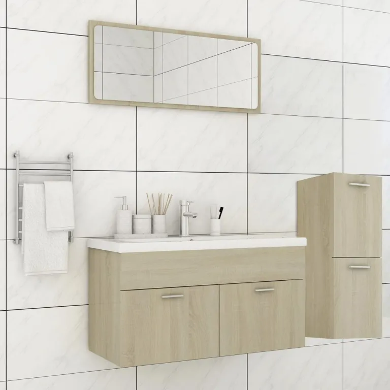 Badmbel-Set Sonoma-Eiche Spanplatte Badezimmer Waschbecken Schrnke