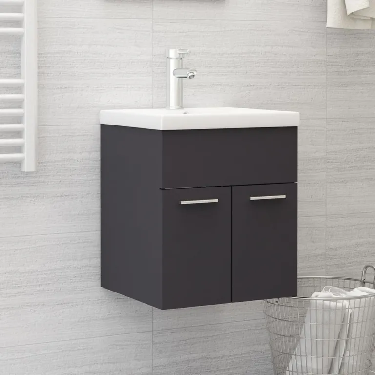 Waschbeckenunterschrank mit Einbaubecken Grau Spanplatte 42 cm