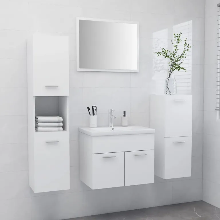 Badmbel-Set Wei Spanplatte Badezimmer Waschbecken Schrnke