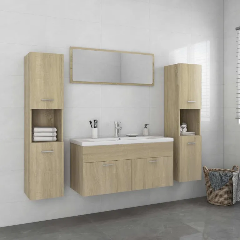 Badmbel-Set Sonoma-Eiche Spanplatte Badezimmer Waschbecken Schrnke