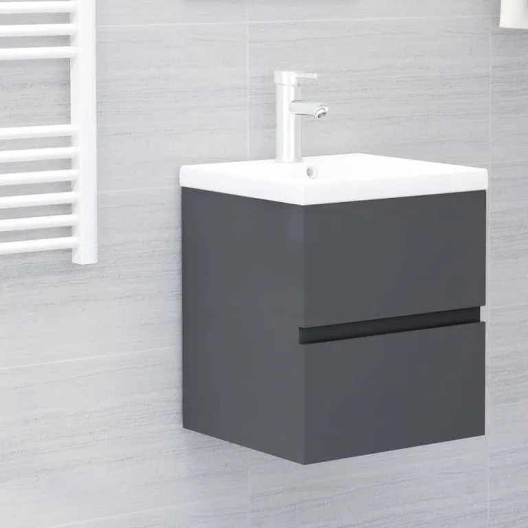 Waschbeckenunterschrank mit Einbaubecken Grau Spanplatte 41 cm