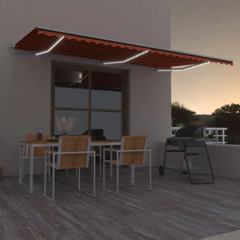 Automatische Markise mit LED & Windsensor 600x300 Orange/Braun Balkon Terrasse