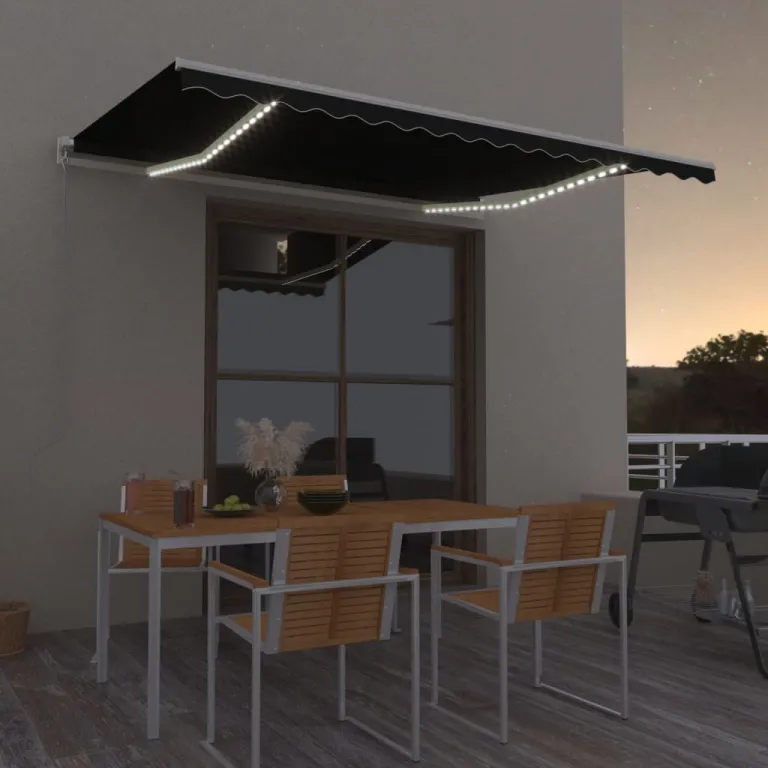 Gelenkarmmarkise Einziehbar mit LED 400x350 cm Anthrazit Balkon Terrasse