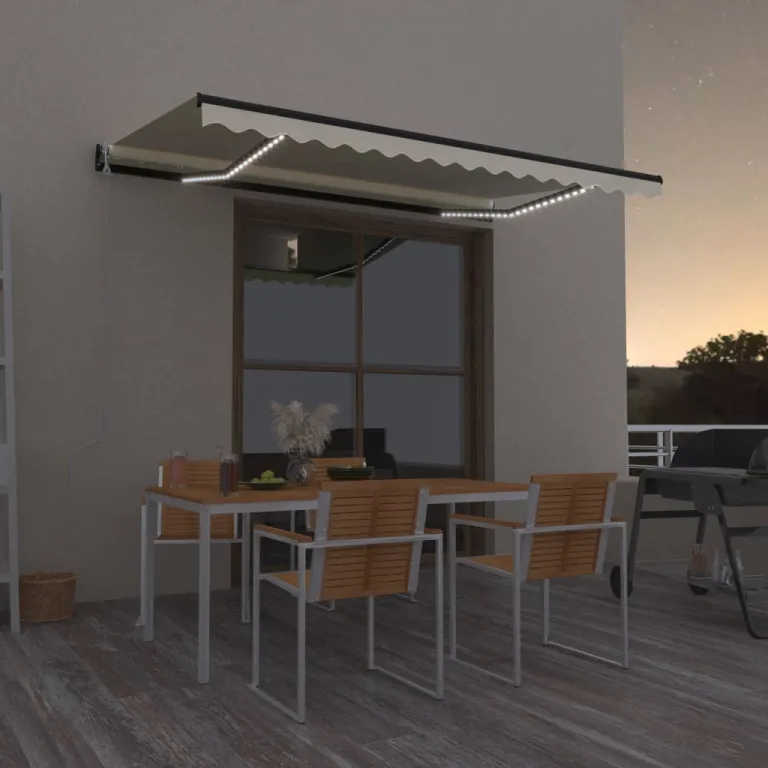 Automatische Markise mit LED & Windsensor 450x300 cm Creme Balkon Terrasse