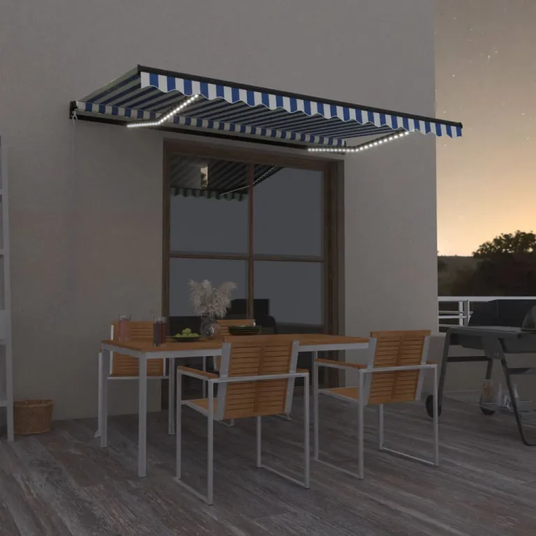 Gelenkarmmarkise Einziehbar mit LED 400x350 cm Blau und Wei Balkon Terrasse