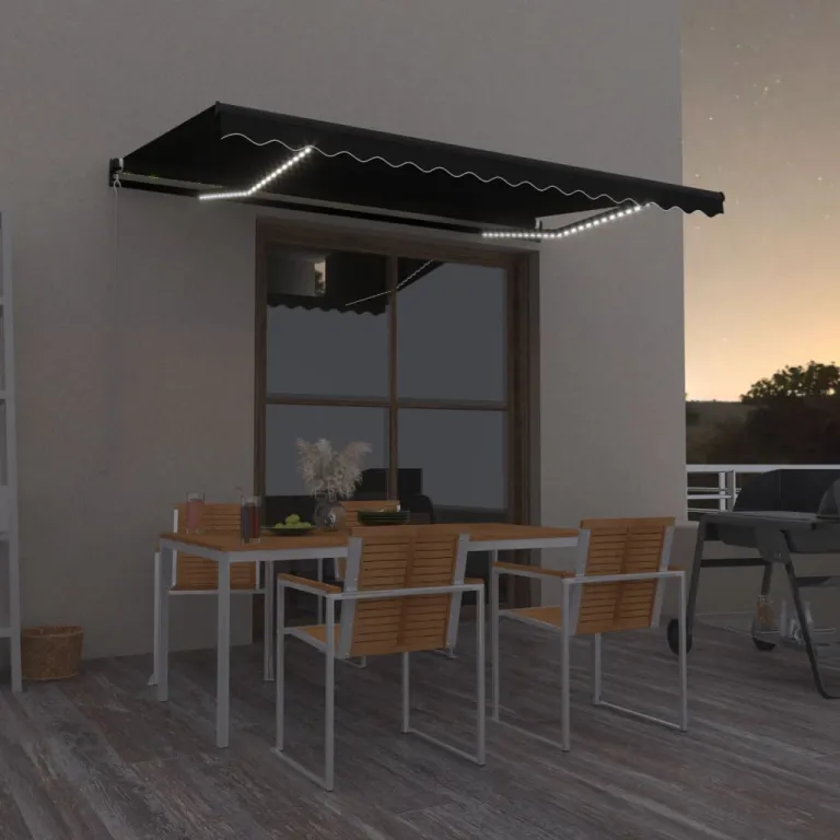 Gelenkarmmarkise Einziehbar mit LED 450x350 cm Anthrazit Balkon Terrasse