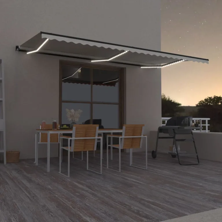 Gelenkarmmarkise Einziehbar mit LED 600x350 cm Creme Balkon Terrasse