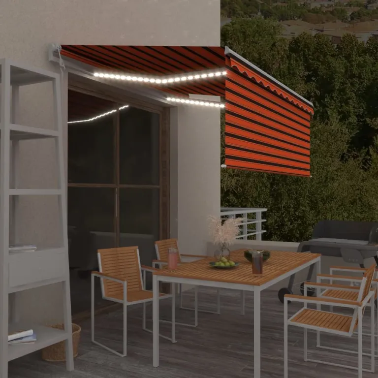 Markise Automatisch Volant LED Windsensor 3,5x2,5m Orange Braun Balkon Terrasse