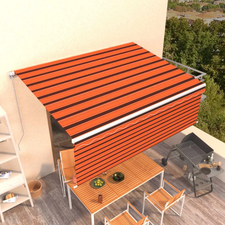 Gelenkarmmarkise Einziehbar mit Volant 4x3 m Orange und Braun Balkon Terrasse