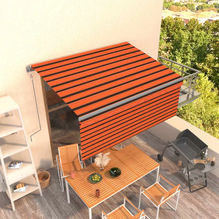 Gelenkarmmarkise Automatisch mit Volant 3x2,5 m Orange & Braun Balkon Terrasse