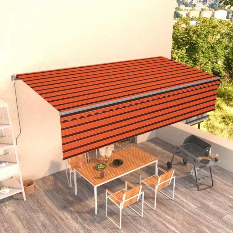 Gelenkarmmarkise Einziehbar mit Volant 6x3 m Orange und Braun Balkon Terrasse
