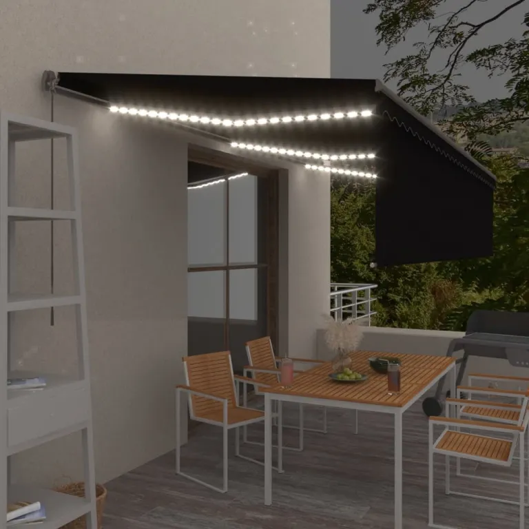 Gelenkarmmarkise Einziehbar mit Volant & LED 6x3 m Anthrazit Balkon Terrasse