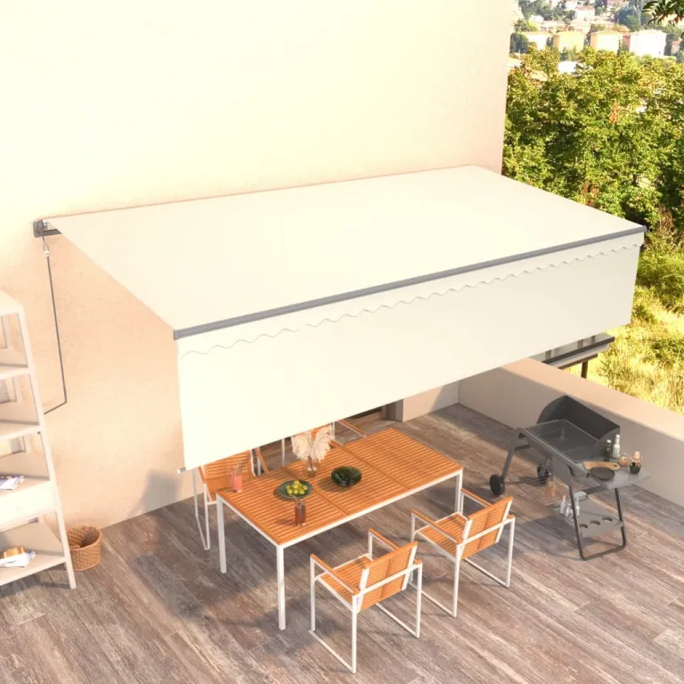 Gelenkarmmarkise Automatisch mit Volant 6x3 m Creme Balkon Terrasse