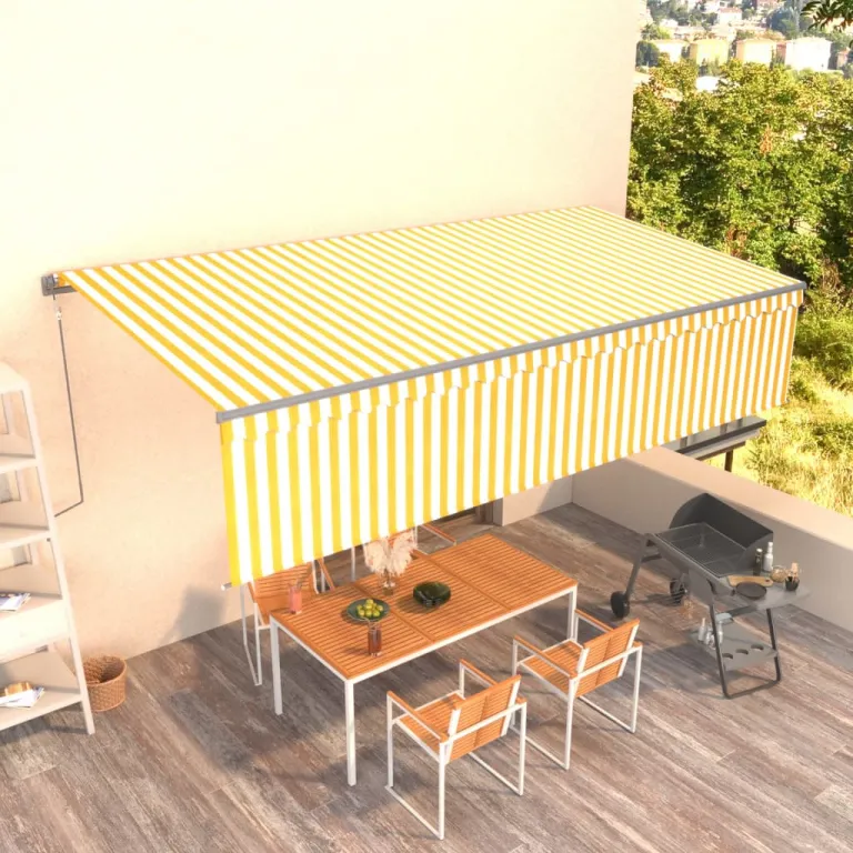 Gelenkarmmarkise Automatisch mit Volant 6x3 m Gelb und Wei Balkon Terrasse