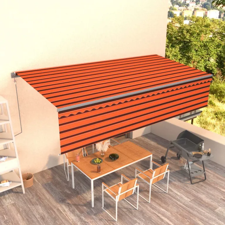 Gelenkarmmarkise Automatisch mit Volant 6x3 m Orange und Braun Balkon Terrasse