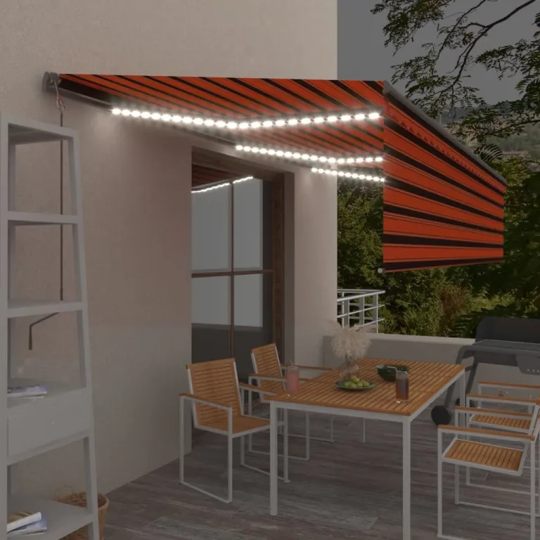 Automatische Markise Volant LED & Windsensor 6x3m Orange Braun Balkon Terrasse