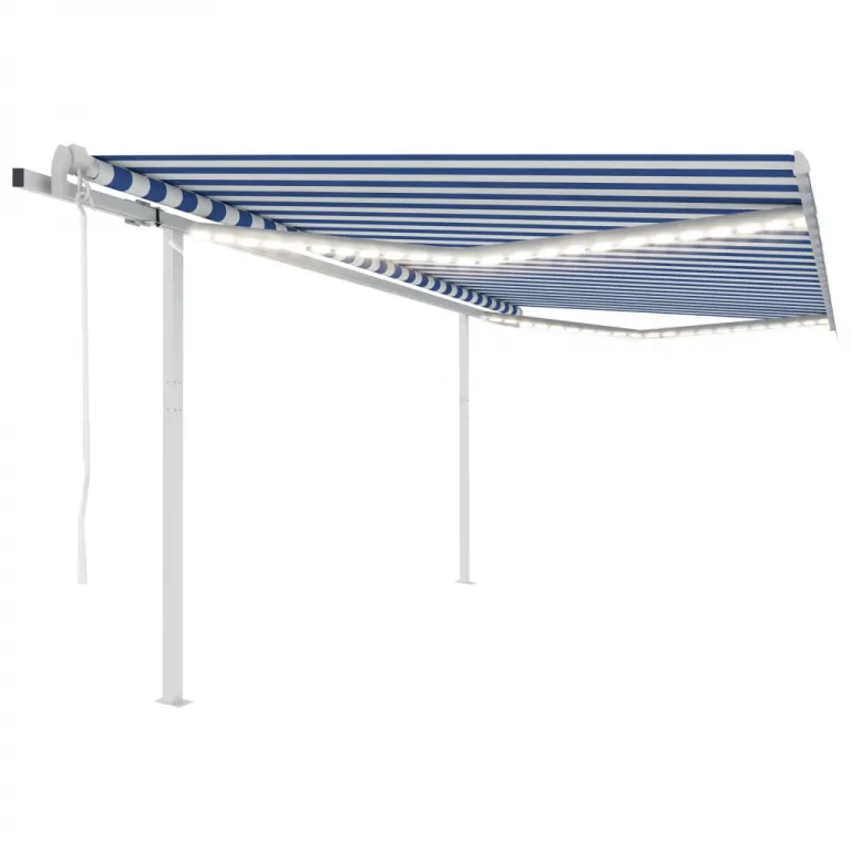 Automatische Markise mit LED & Windsensor 4x3 m Blau und Wei Balkon Terrasse