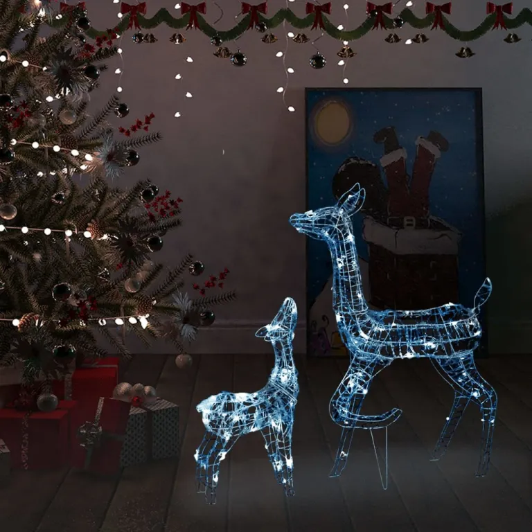 Weihnachtsdekoration Rentier Familie aus Acryl 160 LED Kaltwei