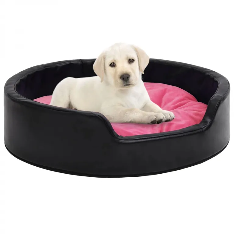 Hundekrbchen Hundebett schwarz mit Kissen pink 69x59x19 cm Plsch Kunstleder