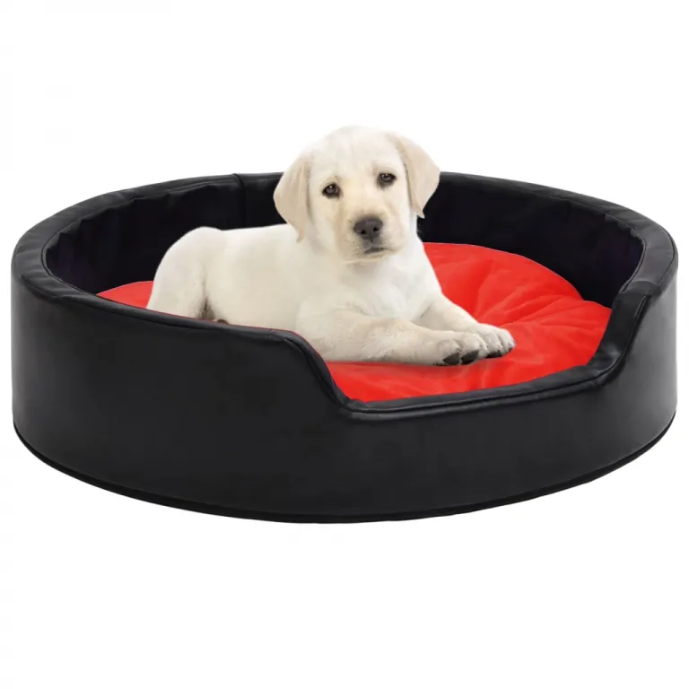 Hundekrbchen Hundebett schwarz mit Kissen rot 69x59x19 cm Plsch und Kunstleder