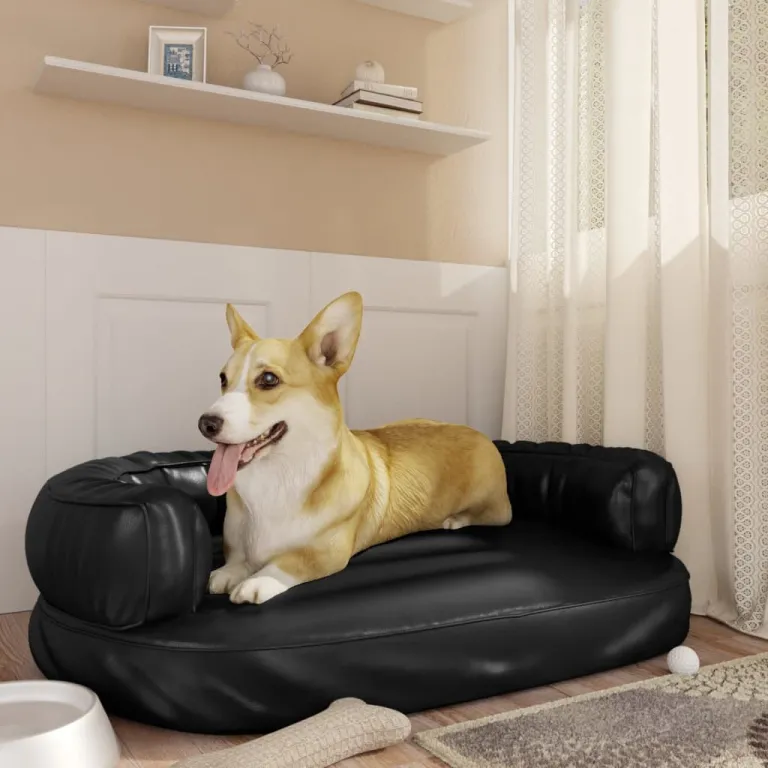 Hundebett Ergonomisch Schaumstoff Schwarz 88x65 cm Kunstleder