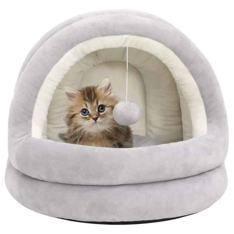 Katzenbett 50x50x45 cm Grau und Creme