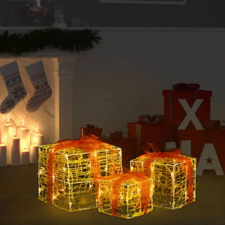 LED-Geschenkboxen 3 Stk. Weihnachtsdekoration Warmwei