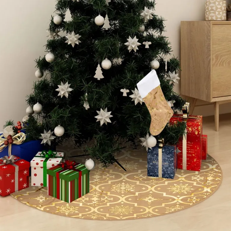 Luxus-Weihnachtsbaumdecke mit Socke Gelb 150 cm Stoff