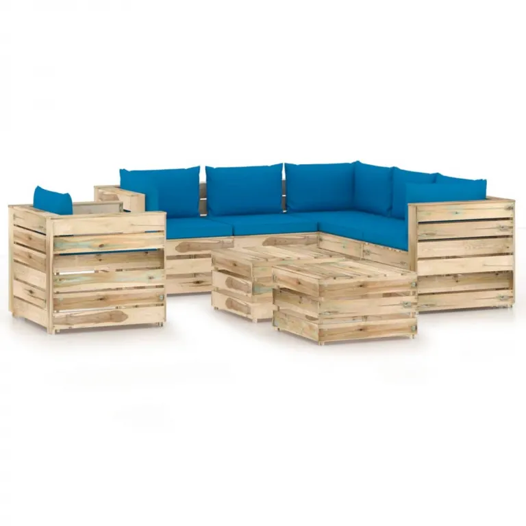8-tlg. Garten Lounge Set mit Kissen Grn Imprgniertes Holz Sitzgruppe Set Loungembel
