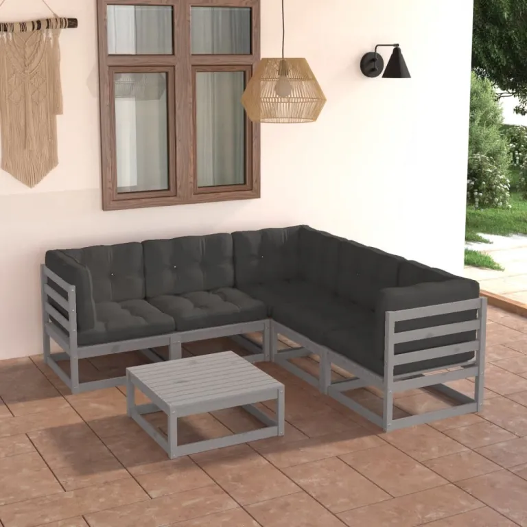 6-tlg. Garten Lounge Set mit Kissen Kiefer Massivholz Holz Sitzgruppe Set Loungembel