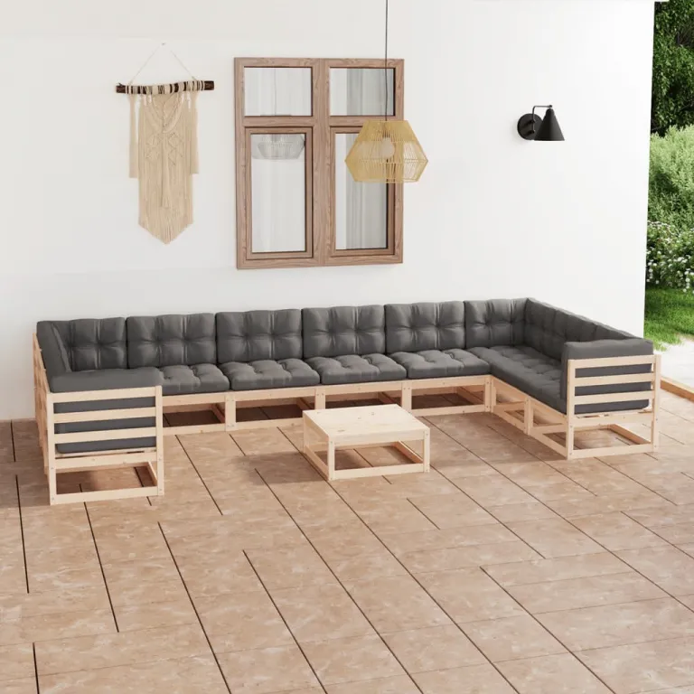 11-tlg. Garten Lounge Set mit Kissen Kiefer Massivholz Holz Sitzgruppe Set Loungembel