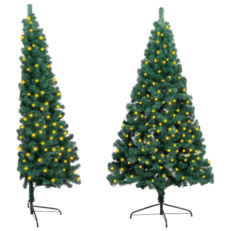 Knstlicher Halb-Weihnachtsbaum mit LED & Stnder Grn 210 cm PVC