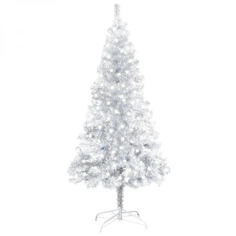Knstlicher Weihnachtsbaum mit LEDs & Stnder Silbern 120cm PET