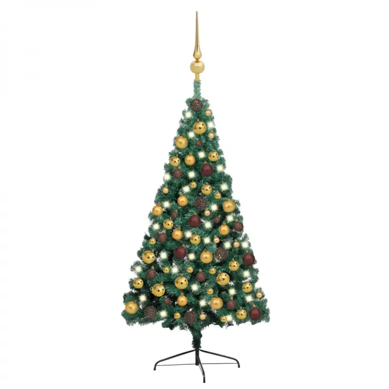 Knstlicher Halber Weihnachtsbaum mit LEDs Schmuck Grn 150 cm