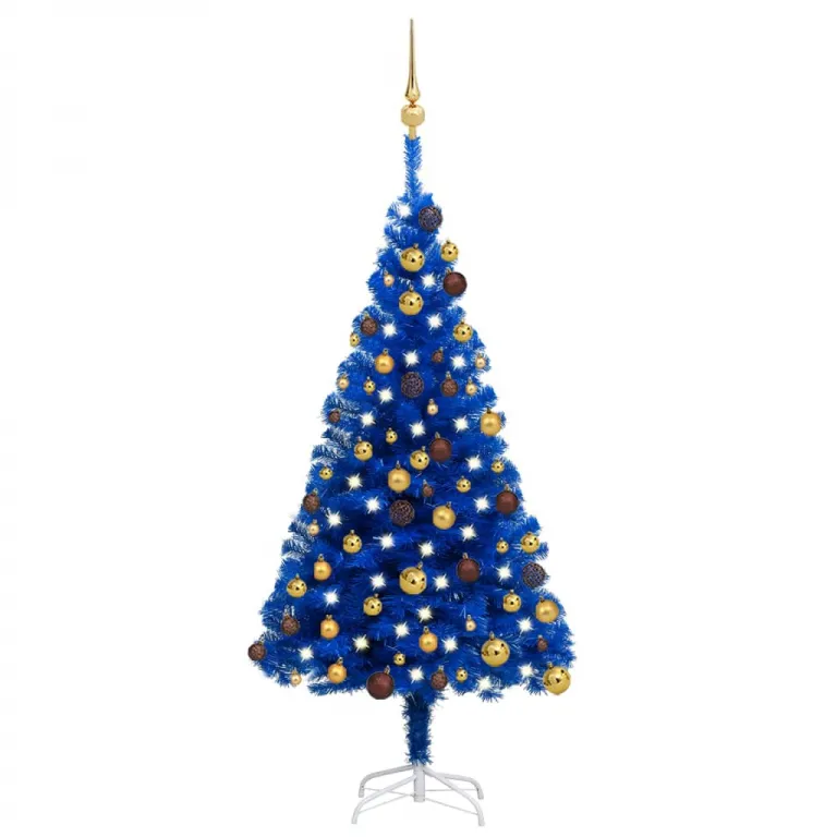 Knstlicher Weihnachtsbaum mit LEDs & Kugeln Blau 120 cm PVC