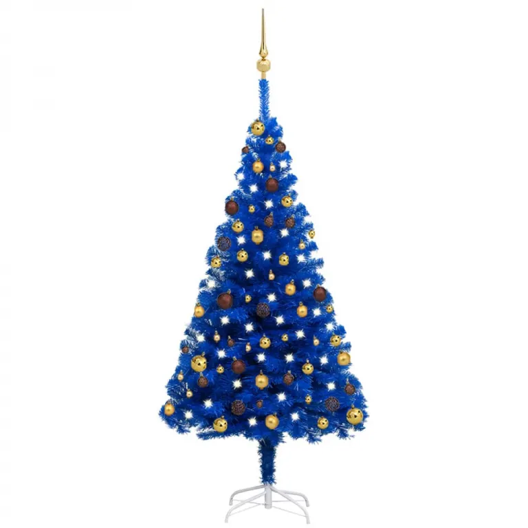 Knstlicher Weihnachtsbaum mit LEDs & Kugeln Blau 150 cm PVC