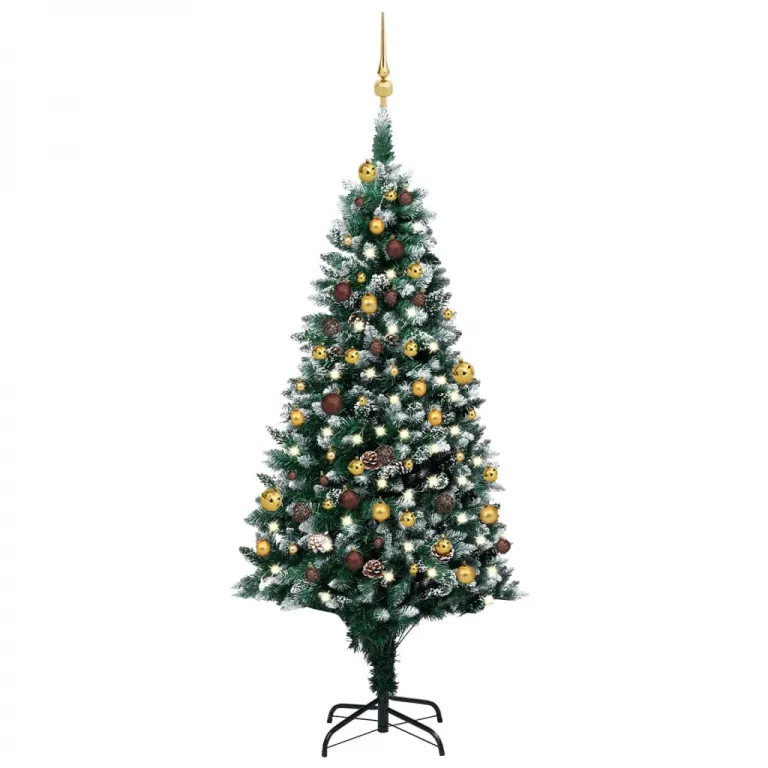 Knstlicher Weihnachtsbaum mit LEDs Kugeln & Zapfen 180 cm