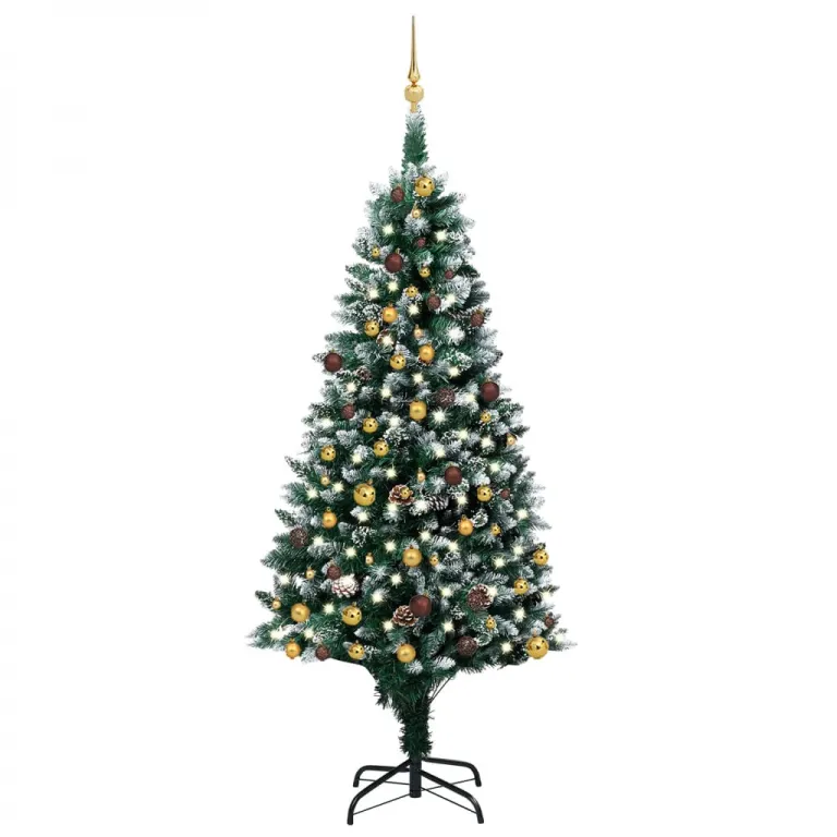 Knstlicher Weihnachtsbaum mit LEDs Kugeln & Zapfen 210 cm