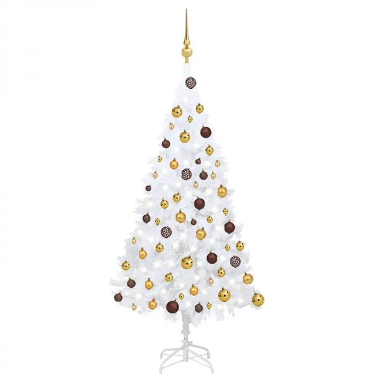 Knstlicher Weihnachtsbaum mit LEDs & Kugeln Wei 120 cm PVC