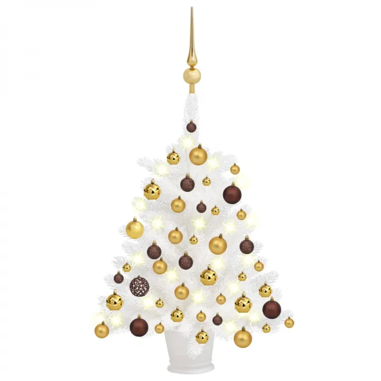 Knstlicher Weihnachtsbaum mit LEDs & Kugeln Wei 65 cm
