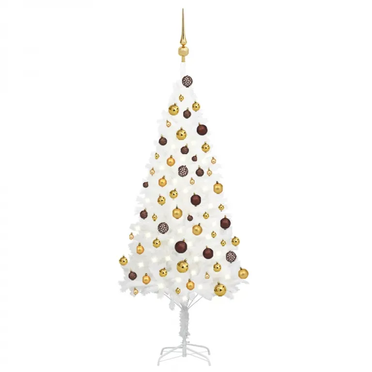 Knstlicher Weihnachtsbaum mit LEDs & Kugeln Wei 120 cm