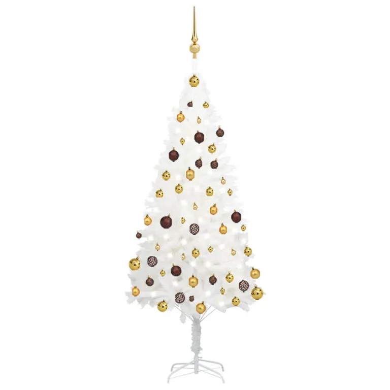 Knstlicher Weihnachtsbaum mit LEDs & Kugeln Wei 150 cm