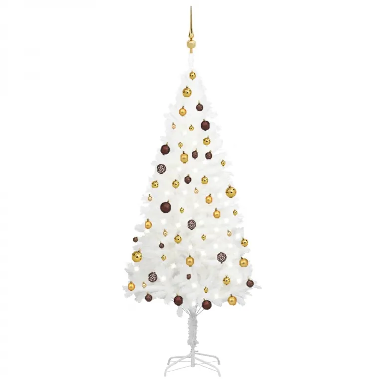 Knstlicher Weihnachtsbaum mit LEDs & Kugeln Wei 180 cm