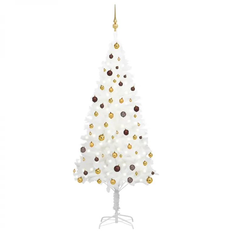 Knstlicher Weihnachtsbaum mit LEDs & Kugeln Wei 210 cm