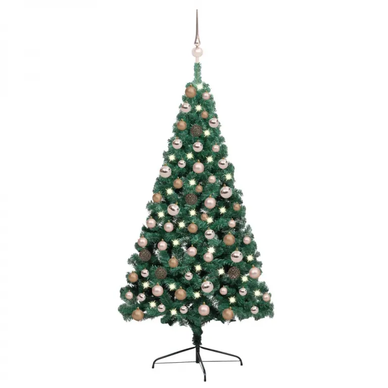 Knstlicher Halber Weihnachtsbaum mit LEDs & Kugeln Grn 120 cm